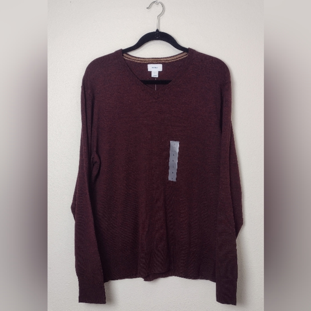 Old Navy Heathered V-Neck Lightweight Knit Sweater Burgundy Red Men's Large NWT